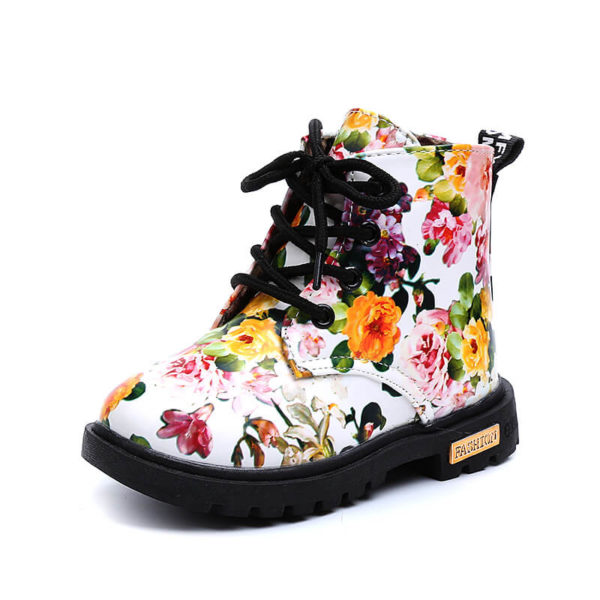 Itty Bitty Limited Edition White Floral Fashion Print Girls Boots