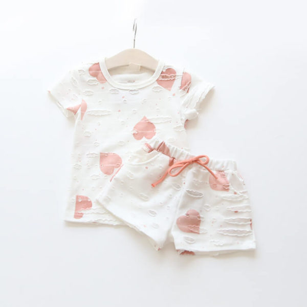 Itty Bitty Pink Hearts Summer Kids Clothing Print t-shirt + Shorts Set