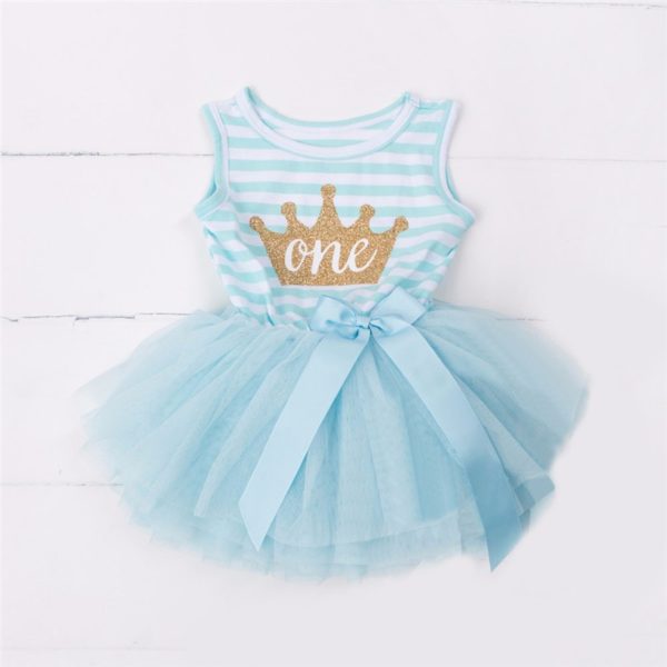 Itty Bitty Aqua & White 1st Birthday Crown Tutu Sleeveless Dress