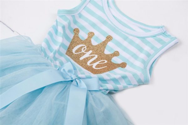 Itty Bitty Aqua & White 1st Birthday Crown Tutu Sleeveless Dress