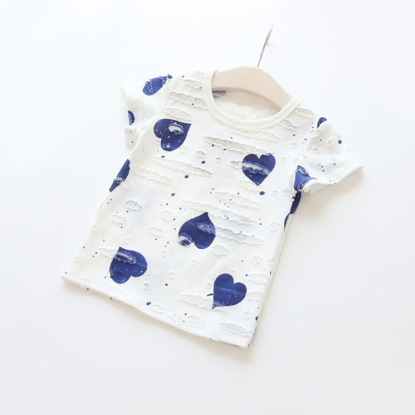 Itty Bitty Blue Hearts Summer Kids Clothing Print t-shirt + Shorts Set