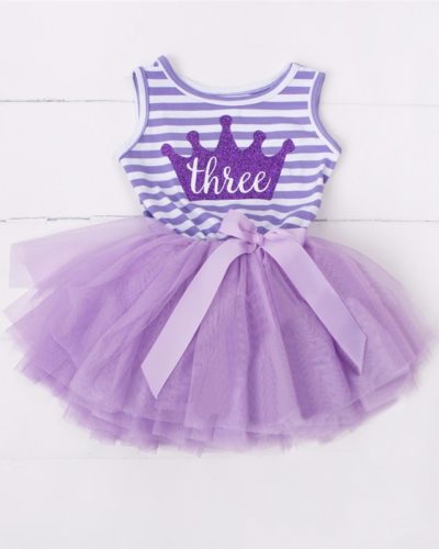 Itty Bitty Purple & White 3rd Birthday Tutu Sleeveless Summer Dress