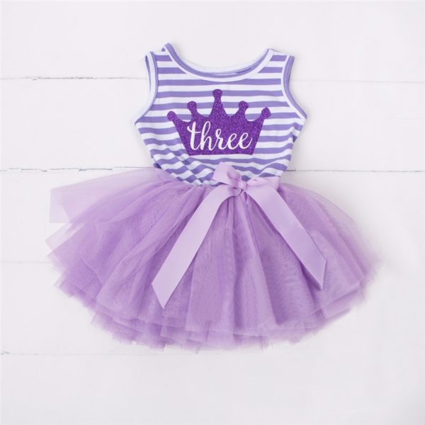 Itty Bitty Purple & White 3rd Birthday Tutu Sleeveless Summer Dress