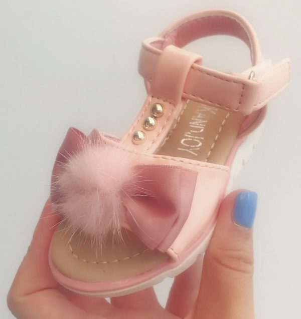 Itty Bitty Pink Bow Pom Pom Sandals