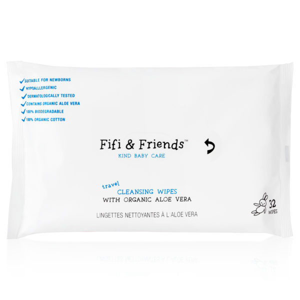 Fifi & Friends 100% Organic Travel Cleansing Wipes with Organic Aloe Vera - 32 Wipes