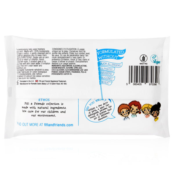 Fifi & Friends 100% Organic Travel Cleansing Wipes with Organic Aloe Vera - 32 Wipes