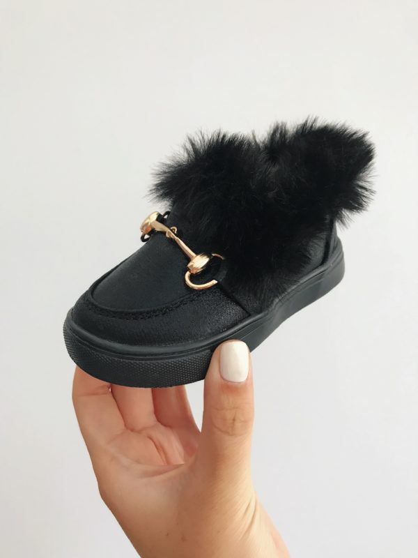Itty Bitty Black Fur Loafers