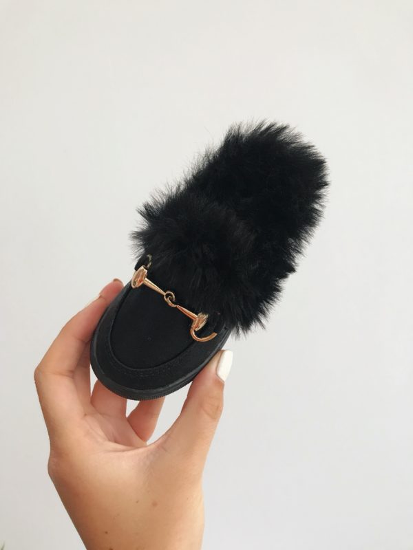 Itty Bitty Black Fur Loafers