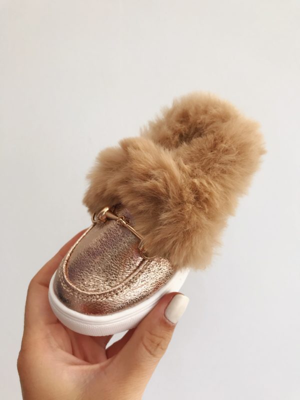 Itty Bitty Champagne Gold Fur Loafers
