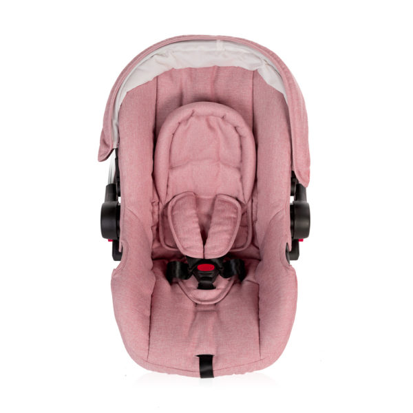 Amy Childs Roma Vita Pink Travel System The Roma Vita travel system includes everything you need for your baby. The package includes the Vita stroller, carrycot, car seat, changing bag, footmuff and raincover. The Vita chassis features lockable swivel front wheels and a compact, self-standing fold. An ergonomically shaped handle complements the leatherette bumper bar.