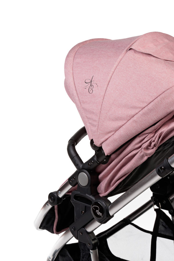 Amy Childs Roma Vita Pink Travel System The Roma Vita travel system includes everything you need for your baby. The package includes the Vita stroller, carrycot, car seat, changing bag, footmuff and raincover. The Vita chassis features lockable swivel front wheels and a compact, self-standing fold. An ergonomically shaped handle complements the leatherette bumper bar.