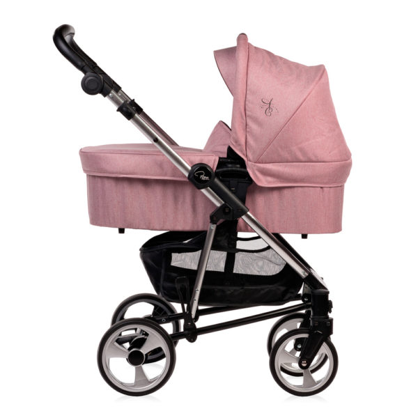 Amy Childs Roma Vita Pink Travel System The Roma Vita travel system includes everything you need for your baby. The package includes the Vita stroller, carrycot, car seat, changing bag, footmuff and raincover. The Vita chassis features lockable swivel front wheels and a compact, self-standing fold. An ergonomically shaped handle complements the leatherette bumper bar.