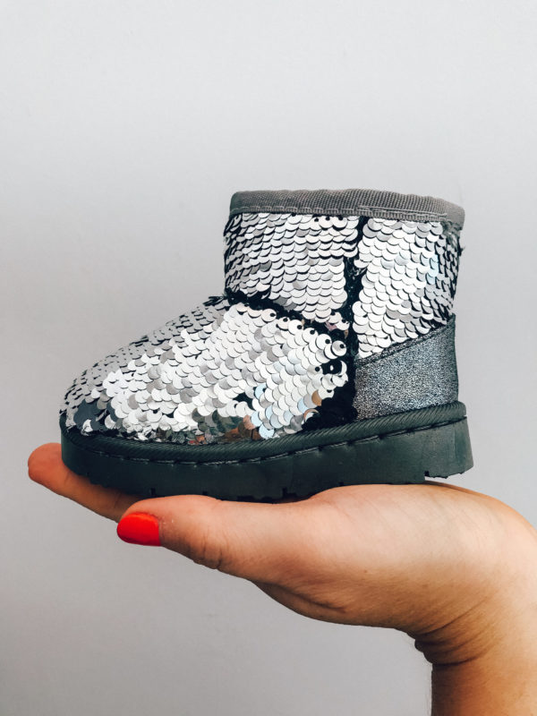 Itty Bitty Silver Sparkle Snuggle Boots