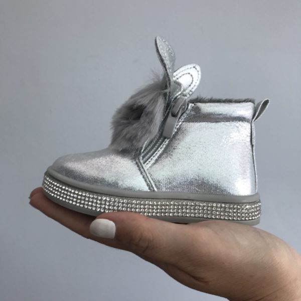 Itty Bitty Silver Diamante Fur Bunny Boots