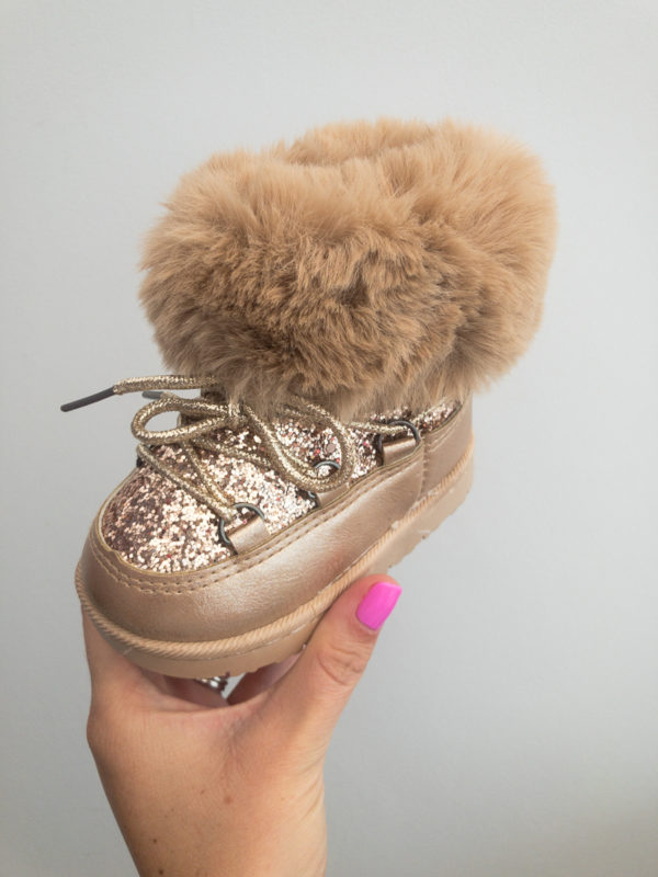 Itty Bitty Gold Sparkle Snow Boots