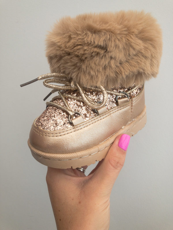 Itty Bitty Gold Sparkle Snow Boots