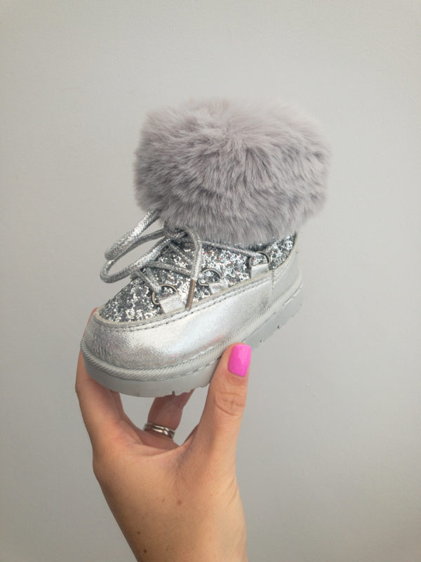 Itty Bitty Silver Sparkle Snow Boots