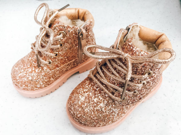 Itty Bitty Rose Gold Sparkle Winter fur boot