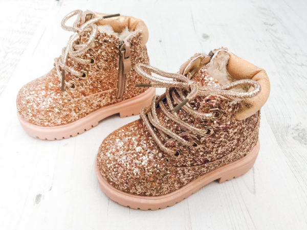 Itty Bitty Rose Gold Sparkle Winter fur boot