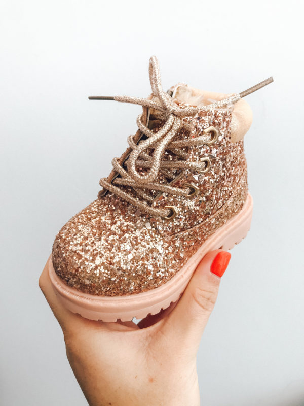 Itty Bitty Rose Gold Sparkle Winter fur boot