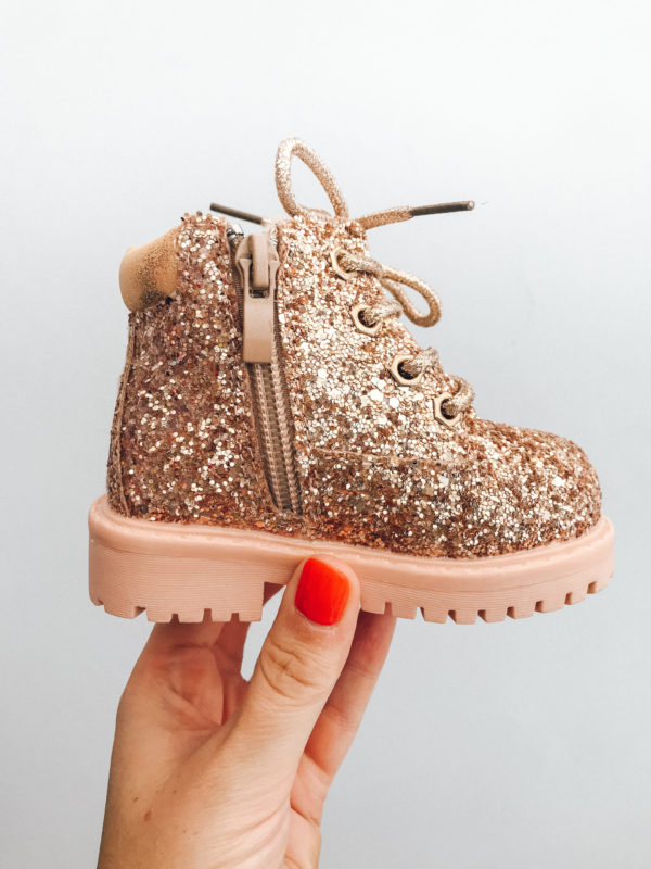 Itty Bitty Rose Gold Sparkle Winter fur boot