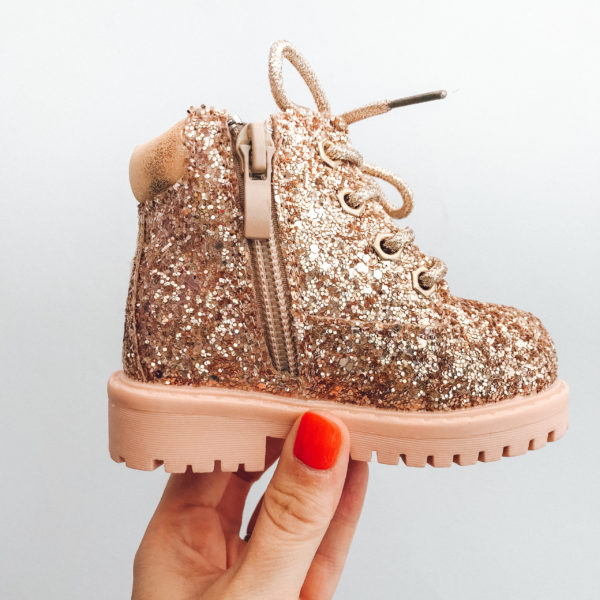 Itty Bitty Rose Gold Sparkle Winter fur boot