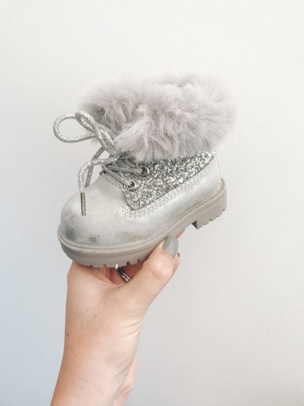 Itty Bitty Silver Winter Sparkle fur boots