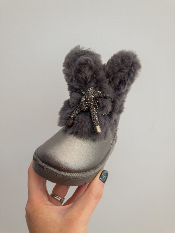 Itty Bitty Limited Edition Dark Grey Bunny Bow Fur Boots