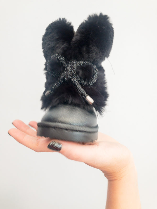 Itty Bitty Limited Edition Black Bunny Bow Fur Boots
