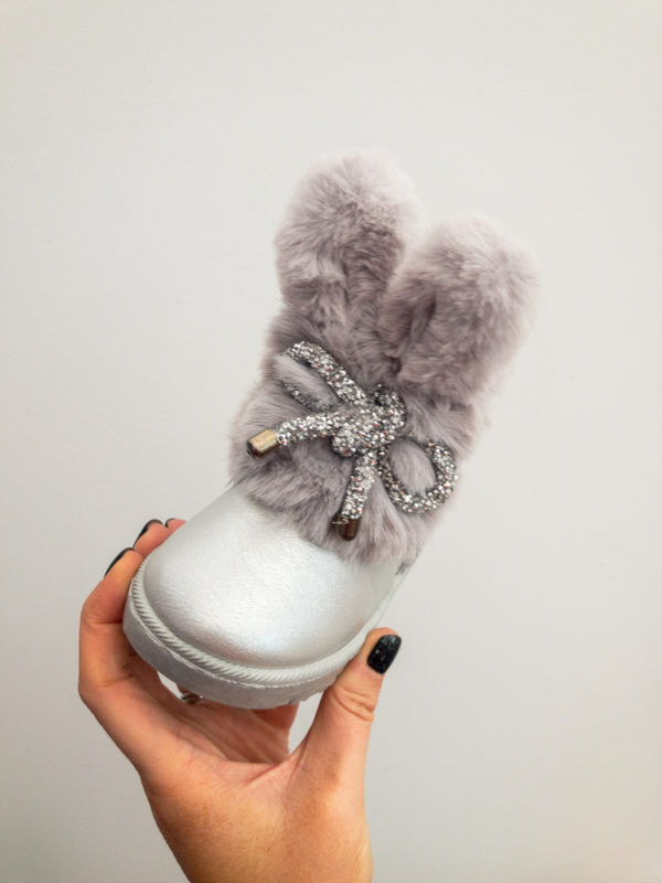 Itty Bitty Limited Edition Silver Bunny Bow Fur Boots