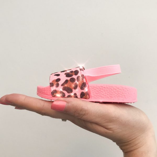 Itty Bitty Pink Neon Leopard Glitter Sliders