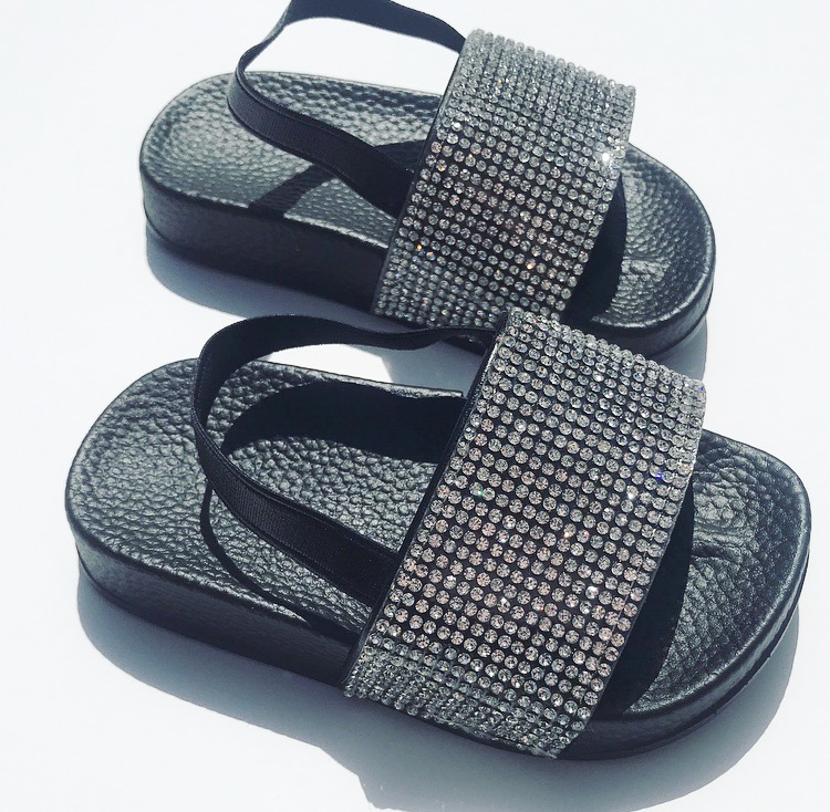 Itty Bitty Black Sparkle Sandals Sliders | Itty Bitty