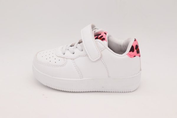 Girls White & Pink Leopard Print Boeing Trainers