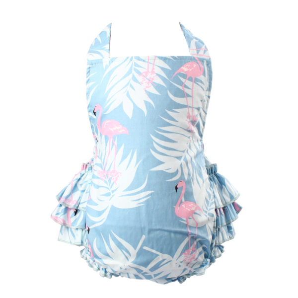 Itty Bitty Baby Blue Flamingo Summer Romper