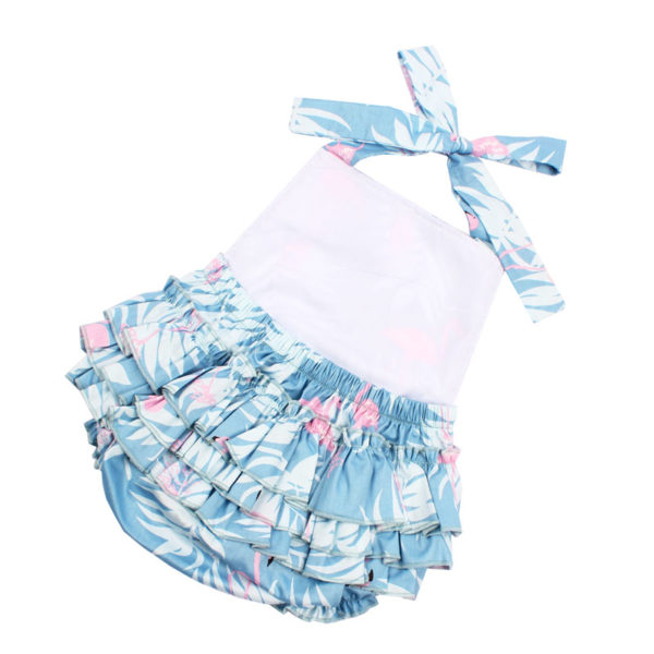 Itty Bitty Baby Blue Flamingo Summer Romper