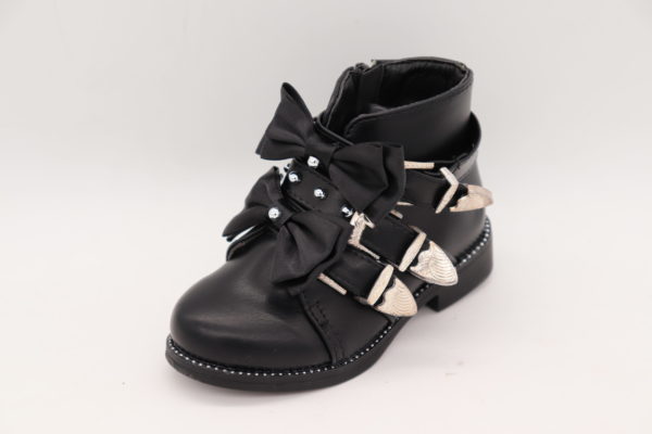 Itty Bitty Black Suede Rockstar Double Bow Buckle Boots