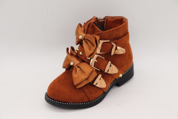 Itty Bitty Gingerbread Suede Rockstar Double Bow Buckle Boots