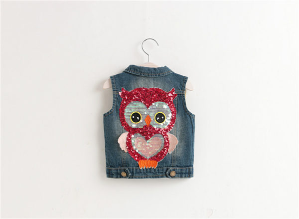 Itty Bitty Sparkle Owl Denim Jacket - Image 6