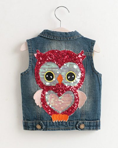 Itty Bitty Sparkle Owl Denim Jacket