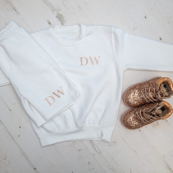 Itty Bitty White & Rose Gold Sparkle Personalised Tracksuit