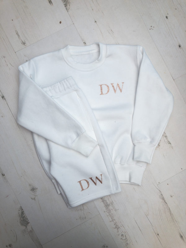 Itty Bitty White & Rose Gold Sparkle Personalised Tracksuit