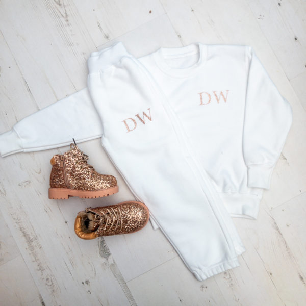 Itty Bitty White & Rose Gold Sparkle Personalised Tracksuit