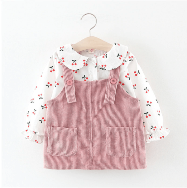 Itty Bitty Girls Cherry & Pink Overalls Set