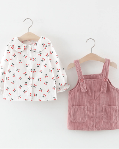 Itty Bitty Girls Cherry & Pink Overalls Set