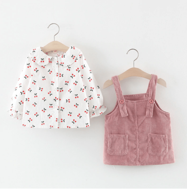 Itty Bitty Girls Cherry & Pink Overalls Set