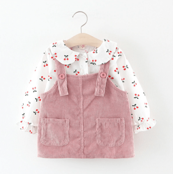 Itty Bitty Girls Cherry & Pink Overalls Set