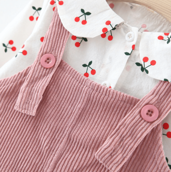 Itty Bitty Girls Cherry & Pink Overalls Set