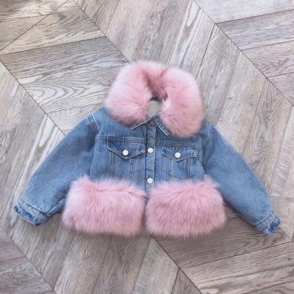 Itty Bitty Pink Denim Faux Fur Snuggle Jacket