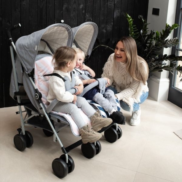 Samantha Faiers MB22 Grey Melange Double Stroller with reversible seat liners