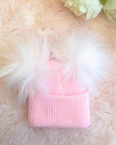 Itty Bitty Pink Double Pom Pom Beanie Hat
